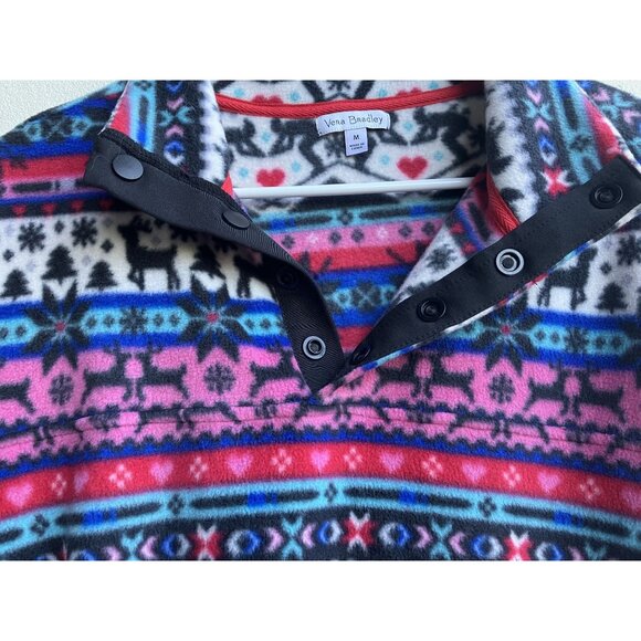 Vera Bradley Nordic Fair Isle Fleece Popover Snap Top Size M Pockets Cozy Soft - Picture 3 of 7